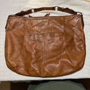 Coach Brown Leather Shoulder  full grain Cowhide leather bag huge bag oversized